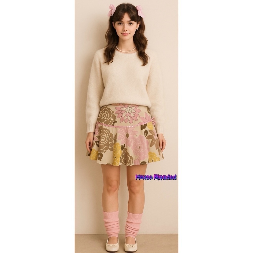 Rave Skirt Vintage 90's Mini Pink Floral Ribbon Coquette Mean Girls y2k Kawaii 3